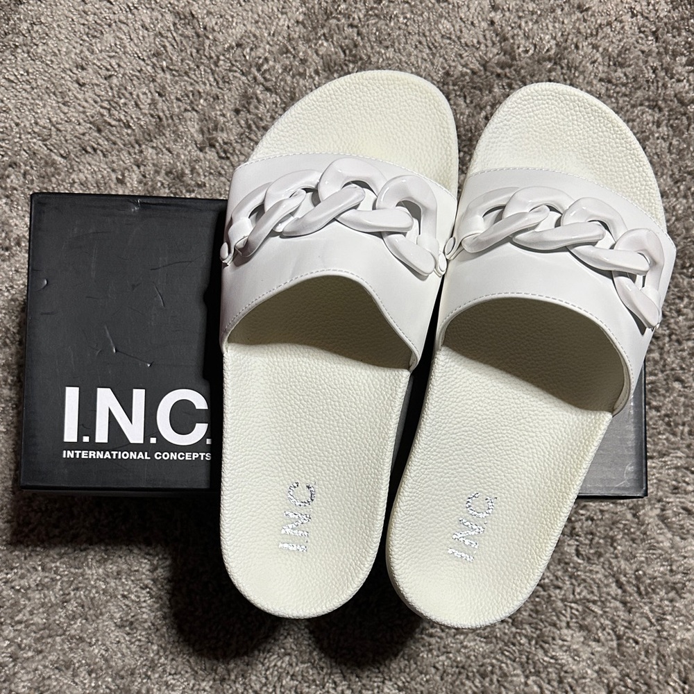 INC International Concepts Women's White Chain Slide Sandals